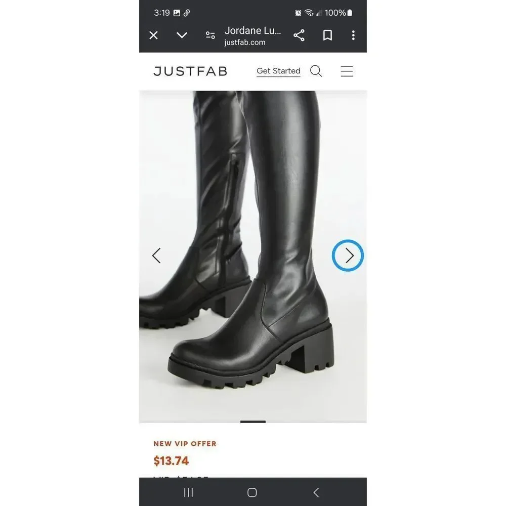 New 9.5E Extra Wide JustFab Black Jordane Platform Lug Sole Over the Knee Boots